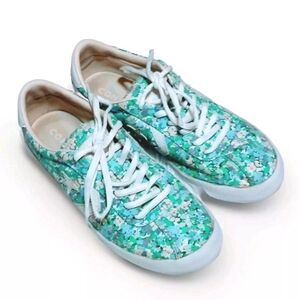Converse All Star Floral Cyan Low Top Sneakers Women`s US 7 Casual Streetwear
